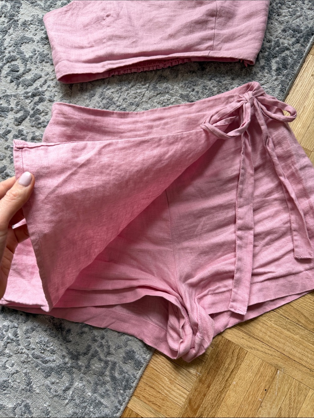 Reformation Sz 4 France Linen Two Piece Pink Mini Skort and Crop Top set - Picture 6 of 16